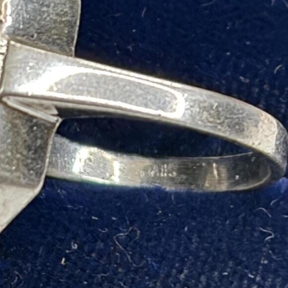 Onyx Marcasite sterling ring sz 6.5 vintage 40s - Picture 3 of 6